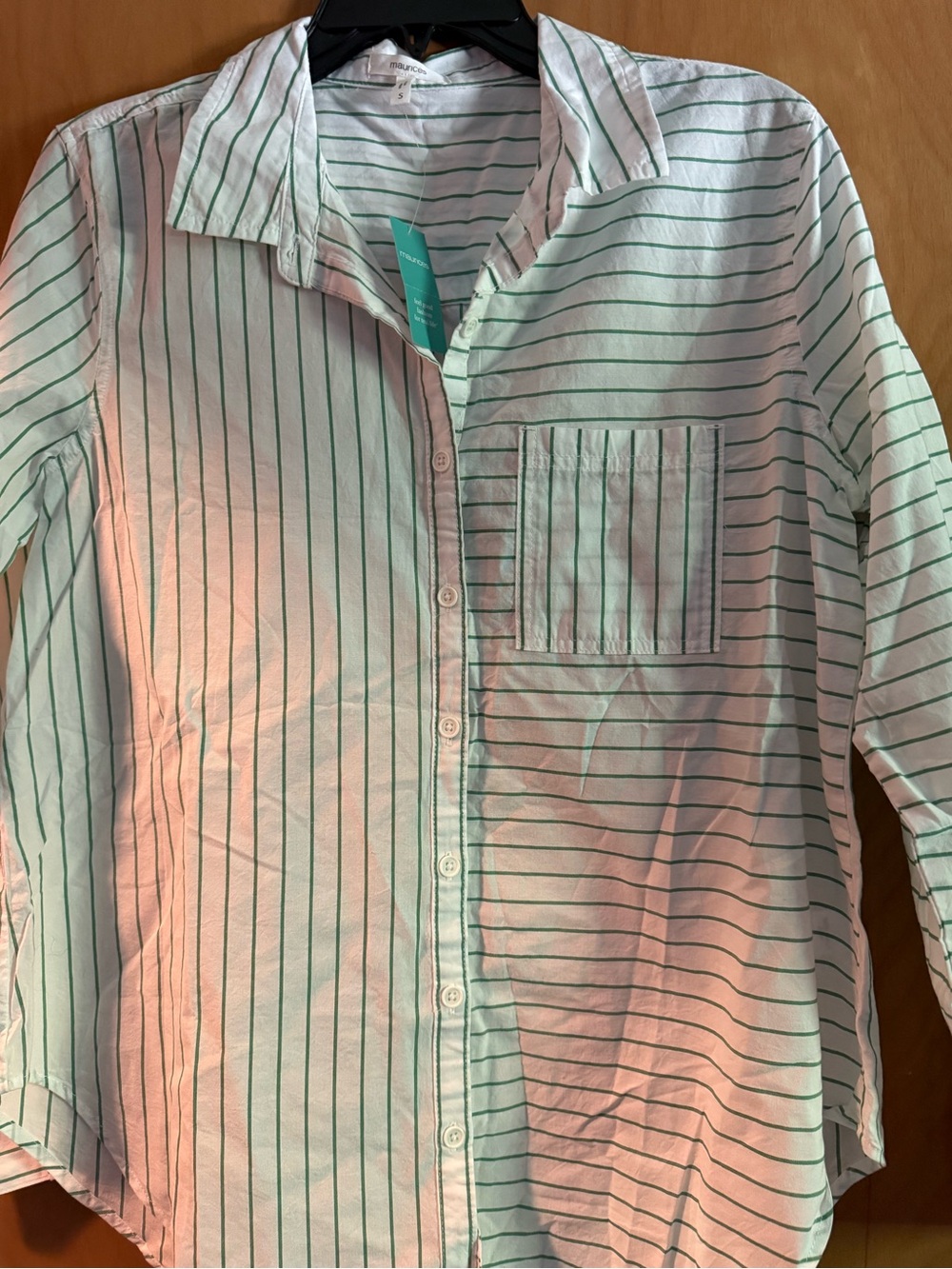 Maurice’s white with green stripes button up shirt